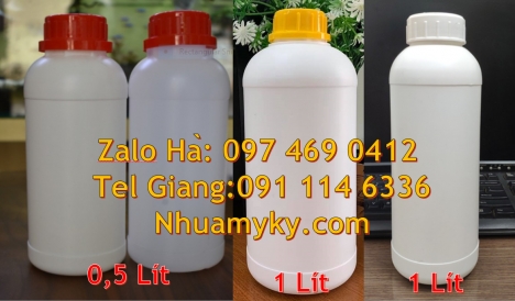 Chai 500 ml đựng hóa chất, chai 1l đựng thuốc thủy sản chai 0.5l nắp vặn chai 1l màu trắng sữa Cha