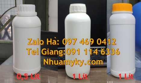 Chai 500 ml đựng hóa chất, chai 1l đựng thuốc thủy sản chai 0.5l nắp vặn chai 1l màu trắng sữa Cha