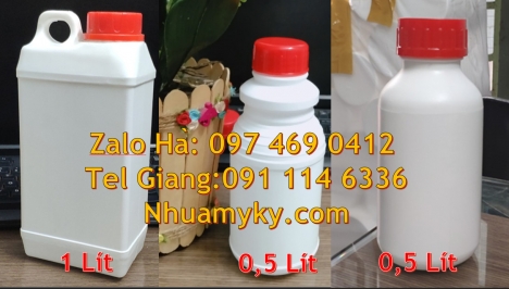 Chai 500 ml đựng hóa chất, chai 1l đựng thuốc thủy sản chai 0.5l nắp vặn chai 1l màu trắng sữa Cha