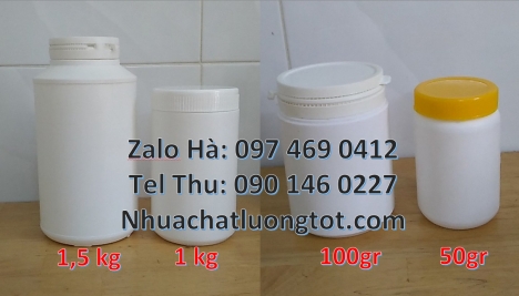 Hũ hóa chất. Lọ nhựa Hũ nhựa 1.5kg vuông Hũ 1.2 lít, hũ 1kg vuông Hũ vuông 0.5kg Hũ đựng thuốc sâ