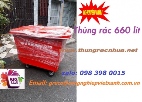 Xe Thu Gom Rác 660 Lít 4 Bánh Xe Nhựa Composite