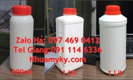 Chai 100ml tròn, Chai nhựa 50ml đựng thuốc trừ sâu. Chai nhựa 1000ml đựng mật ong. Chai 500ml miệng