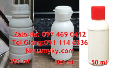 Chai 30ml đựng mẫu thử, bình nhựa 0.5 lít,chai nhựa 50ml đựng nông dược, chai 100ml nắp xé, Chai 500