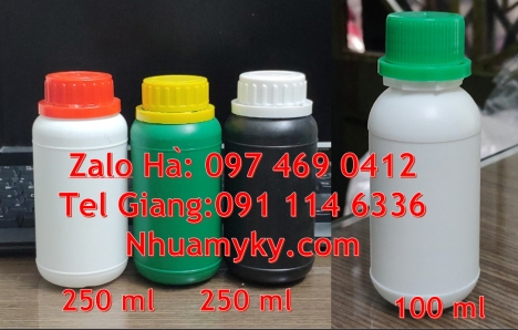 Chai 30ml đựng mẫu thử, bình nhựa 0.5 lít,chai nhựa 50ml đựng nông dược, chai 100ml nắp xé, Chai 500