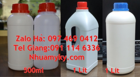Chai 100ml tròn, Chai nhựa 50ml đựng thuốc trừ sâu. Chai nhựa 1000ml đựng mật ong. Chai 500ml miệng