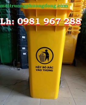 Thùng rác 120 lít màu vàng y tế