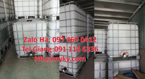 Tank IBC 1000L, mua bồn nhựa 1000 lít, Thùng nhựa 1000 lít cũ, Bồn đựng hóa chất, Tank nhựa trắng 1
