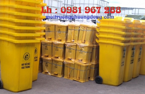 Thùng rác 120 lít màu vàng y tế