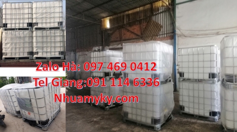Tank IBC 1000L, mua bồn nhựa 1000 lít, Thùng nhựa 1000 lít cũ, Bồn đựng hóa chất, Tank nhựa trắng 1