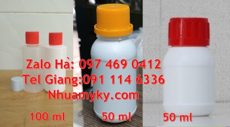 Chai 30ml đựng mẫu thử, bình nhựa 0.5 lít,chai nhựa 50ml đựng nông dược, chai 100ml nắp xé, Chai 500