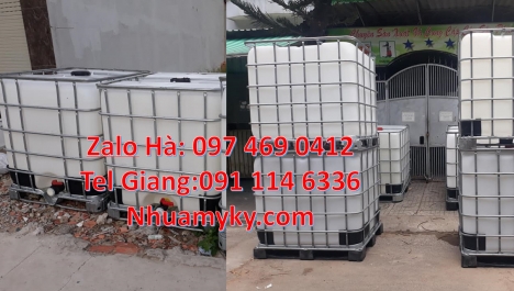 Tank IBC 1000L, mua bồn nhựa 1000 lít, Thùng nhựa 1000 lít cũ, Bồn đựng hóa chất, Tank nhựa trắng 1