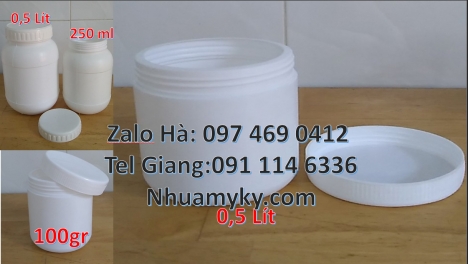hũ nhựa hdpe trắng 1000ml, hũ nhựa hdpe 500gr, Hủ nhựa 1kg nắp vặn lùn, Hủ nhựa 1kg nắp vặn, hũ nhựa