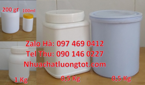 Hủ nhựa 500gr vuông đựng axit Hũ nhựa 2kg hdpe Hũ 0.5kg lùn, Hũ đựng nông dược Hũ nhựa 500gr đựng