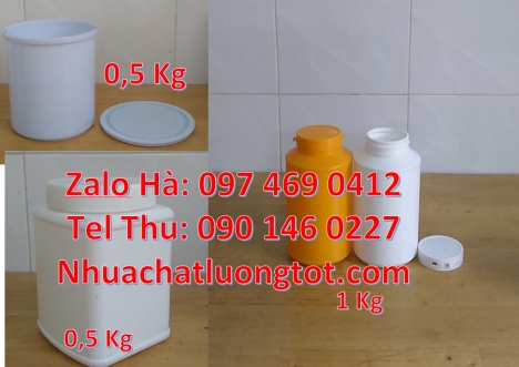 Hủ nhựa 500gr vuông đựng axit Hũ nhựa 2kg hdpe Hũ 0.5kg lùn, Hũ đựng nông dược Hũ nhựa 500gr đựng