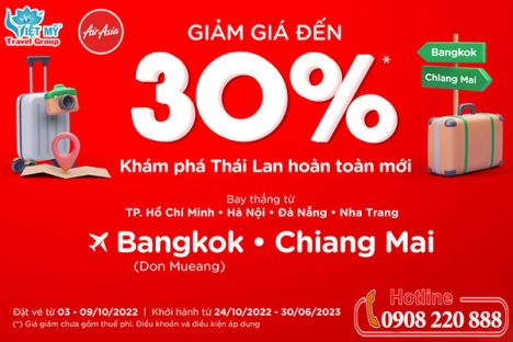 AirAsia giảm tới 30% giá vé máy bay đi Thái Lan
