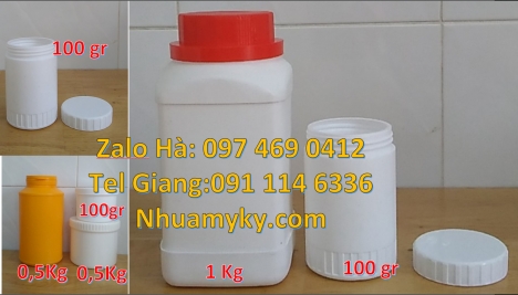 Hủ nhựa 1kg đựng phân bón, Hủ nhựa 500gr vuông đựng axit, hũ nhựa 100gr 200gr 250gr nắp vặn, hũ nhựa