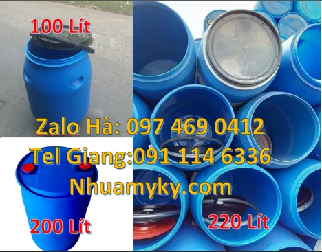 Phuy nhựa 150 lít nắp mở Giá bán thùng phi nhựa 30l, Thùng phi nhựa 200l, Thùng phuy đựng bột ngô,