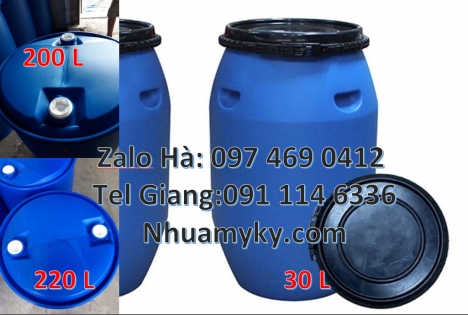 Phuy nhựa 120 lít, Phuy nhựa 150 lít nắp mở Thùng phi 200l, Thùng phi đai kiềng nhựa, Sỉ lẻ thùng ph