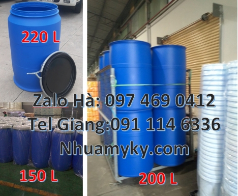 Phuy nhựa 120 lít, Phuy nhựa 150 lít nắp mở Thùng phi 200l, Thùng phi đai kiềng nhựa, Sỉ lẻ thùng ph