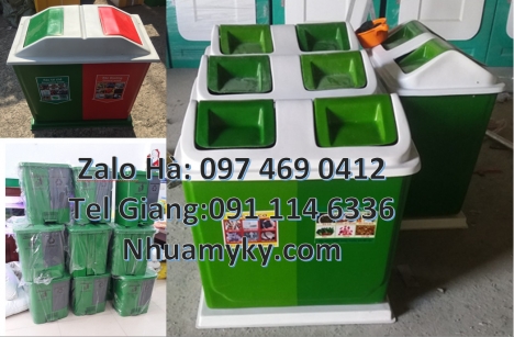 Thùng rác bập bênh, Thùng rác nhựa nắp lật bộ 3 phân loại rác 2 ngăn, Thùng rác 2 ngăn nắp lật, Thù