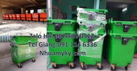 xe thu gom rác 660 lít, Xe Thu Gom Rác 1000L 3 Bánh Hơi Màu Cam Đẩy Tay Nhựa Composite, xe thu gom r