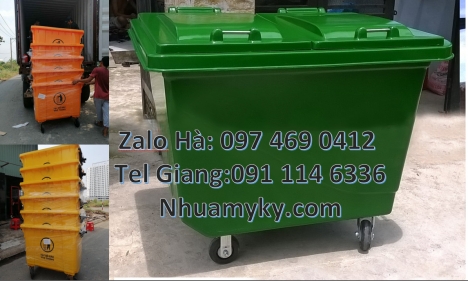 xe thu gom rác 660 lít, Xe Thu Gom Rác 1000L 3 Bánh Hơi Màu Cam Đẩy Tay Nhựa Composite, xe thu gom r
