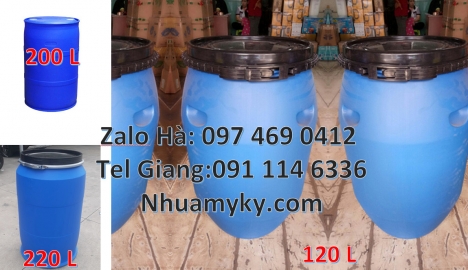 Phuy nhựa 120 lít, Phuy nhựa 150 lít nắp mở Thùng phi 200l, Thùng phi đai kiềng nhựa, Sỉ lẻ thùng ph