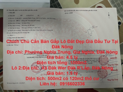 Chính Chủ Cần Bán Gấp Lô Đất Đẹp Giá Đầu Tư Tại Phường Nghĩa Trung, Gia Nghĩa Đăk Nông