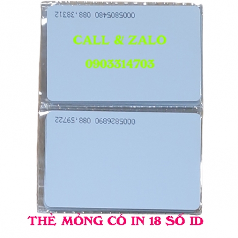 Bán 10 thẻ cảm ứng mỏng 18 số ID tần số 125khz độ dáy 0.8mm.Chuyên dùng cho máy chấm công