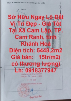 Sở Hữu Ngay Lô Đất Vị Trí Đẹp - Giá Tốt Tại Xã Cam Lập, TP. Cam Ranh, tỉnh Khánh Hoà