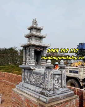 Mẫu mộ đá ba mái đẹp chạm khắc tinh xảo lắp tại Hà Nam
