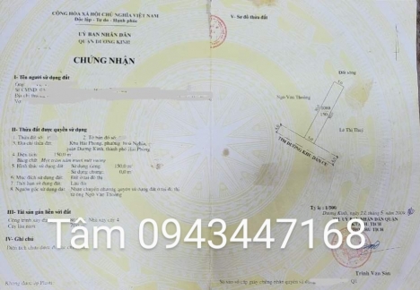 mặt đg Sông He Hòa Nghĩa Dương Kinh HP. 450m ngang 15