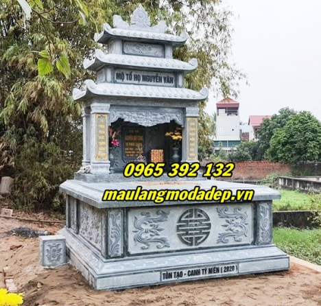 Mẫu mộ đá ba mái đẹp chạm khắc tinh xảo lắp tại Hà Nam