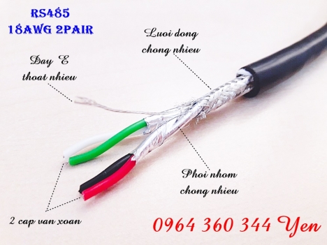 Cáp tín hiệu RS485 18AWG 1Pair chống nhiễu lưới đồng + phôi nhôm