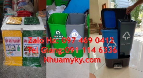 Thùng phân loại rác thông minh, Thùng rác nắp lật bộ 3, Thùng rác 2 ngăn nắp lật, thùng rác hộ gia đ