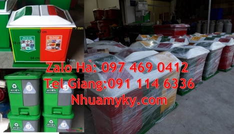 Thùng phân loại rác thông minh, Thùng rác nắp lật bộ 3, Thùng rác 2 ngăn nắp lật, thùng rác hộ gia đ