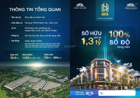 BÁN 10 LÔ ĐẤT RA HÀNG ĐỢT ĐẦU, CÓ SỔ, VIEW ĐẸP NHẤT DỰ ÁN KHU DÂN CƯ NAM HÀ, TỈNH BÌNH THUẬN