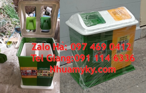 Thùng phân loại rác thông minh, Thùng rác nắp lật bộ 3, Thùng rác 2 ngăn nắp lật, thùng rác hộ gia đ