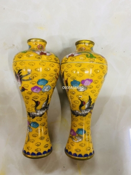 Giao lưu đôi bình đồng pháp lam size bé