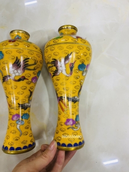 Giao lưu đôi bình đồng pháp lam size bé