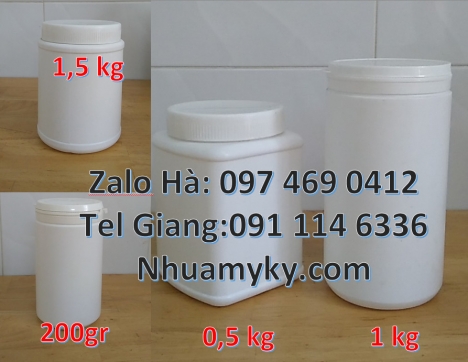 Giá bán hũ 2kg hdpe, Hũ 0.5kg 1 ngấn, Hũ đựng mỹ phẩm, Hũ nhựa 1kg đựng axit, hủ nhựa 500gr vặn 2 ng