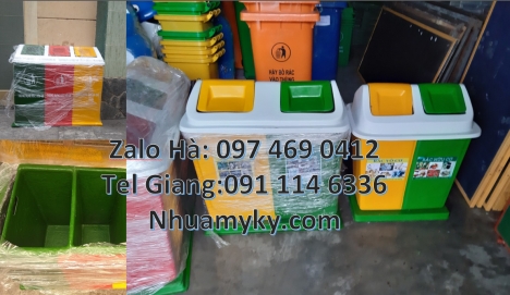 thùng rác đạp chân 2 ngăn, Thùng rác nhựa nắp lật bộ 3, Thùng Rác 2 Ngăn giá rẻ, sọt đựng rác, Thùng