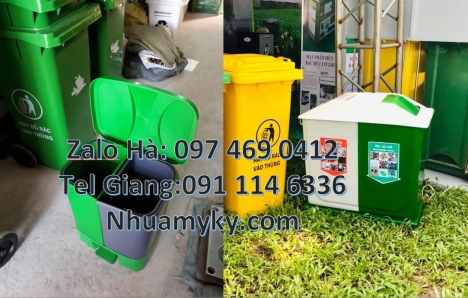 thùng rác đạp chân 2 ngăn, Thùng rác nhựa nắp lật bộ 3, Thùng Rác 2 Ngăn giá rẻ, sọt đựng rác, Thùng