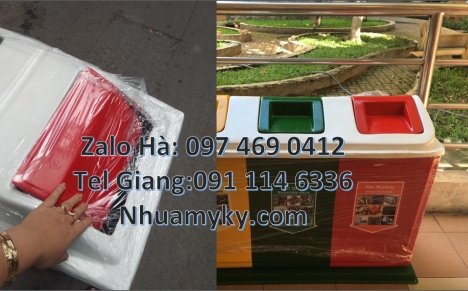 thùng rác đạp chân 2 ngăn, Thùng rác nhựa nắp lật bộ 3, Thùng Rác 2 Ngăn giá rẻ, sọt đựng rác, Thùng