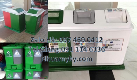 thùng rác đạp chân 2 ngăn, Thùng rác nhựa nắp lật bộ 3, Thùng Rác 2 Ngăn giá rẻ, sọt đựng rác, Thùng