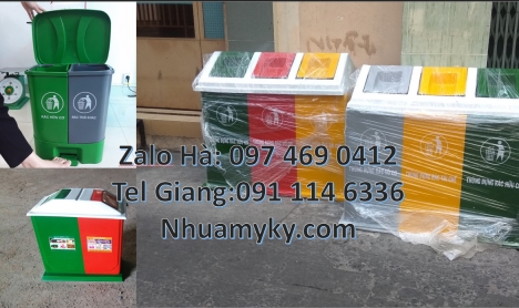 thùng rác đạp chân 2 ngăn, Thùng rác nhựa nắp lật bộ 3, Thùng Rác 2 Ngăn giá rẻ, sọt đựng rác, Thùng