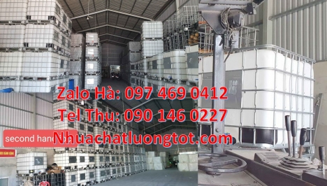 Thùng nhựa 1000L cũ đựng nước, Bồn ibc đựng hóa chất 1000l, Tank ibc đựng dung môi, bồn nhựa vuông d