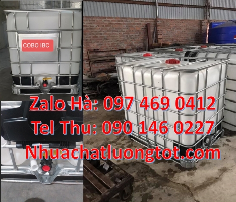Thùng nhựa 1000L cũ đựng nước, Bồn ibc đựng hóa chất 1000l, Tank ibc đựng dung môi, bồn nhựa vuông d