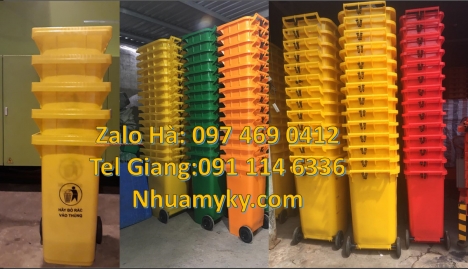 thùng rác công nghiệp 240L, thùng rác công cộng 240L, Thùng rác 120 nắp kín màu cam, thùng đựng