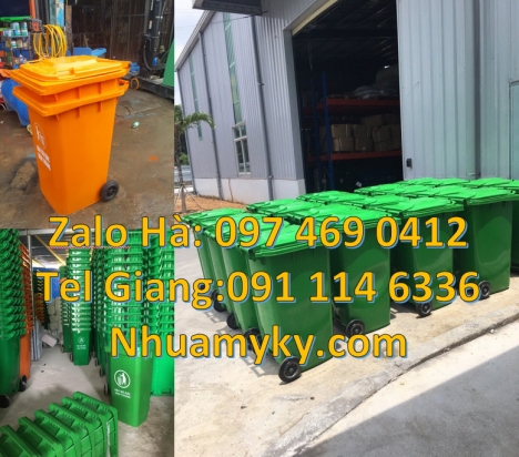 thùng rác công nghiệp 240L, thùng rác công cộng 240L, Thùng rác 120 nắp kín màu cam, thùng đựng